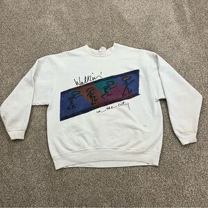 Vintage 90s Avia Walking in the City Stick man Graphic Crew Sweatshirt